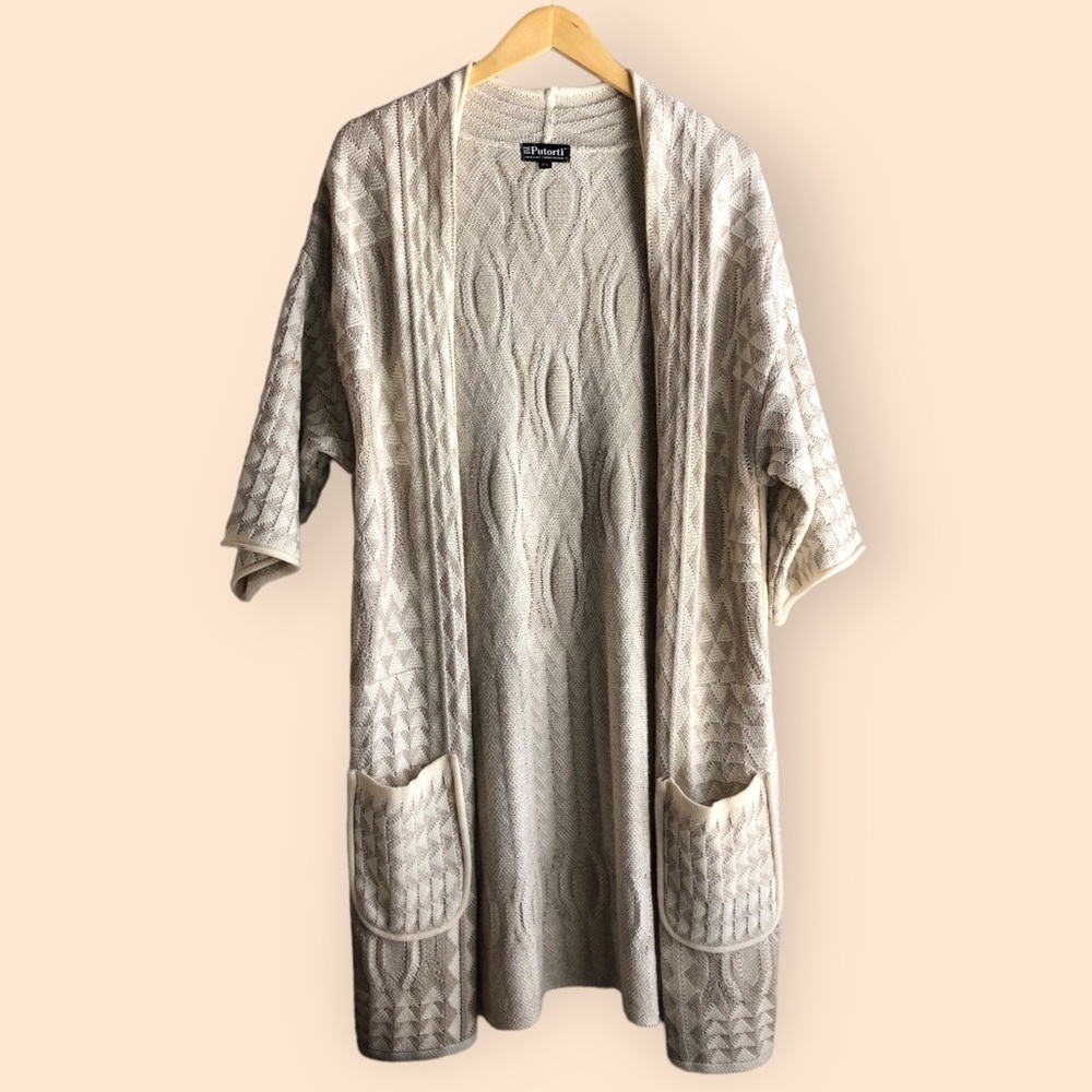 Putorti Canada Cotton Knit Boho Aztec Geometric Artsy Duster Cardigan Sweater L